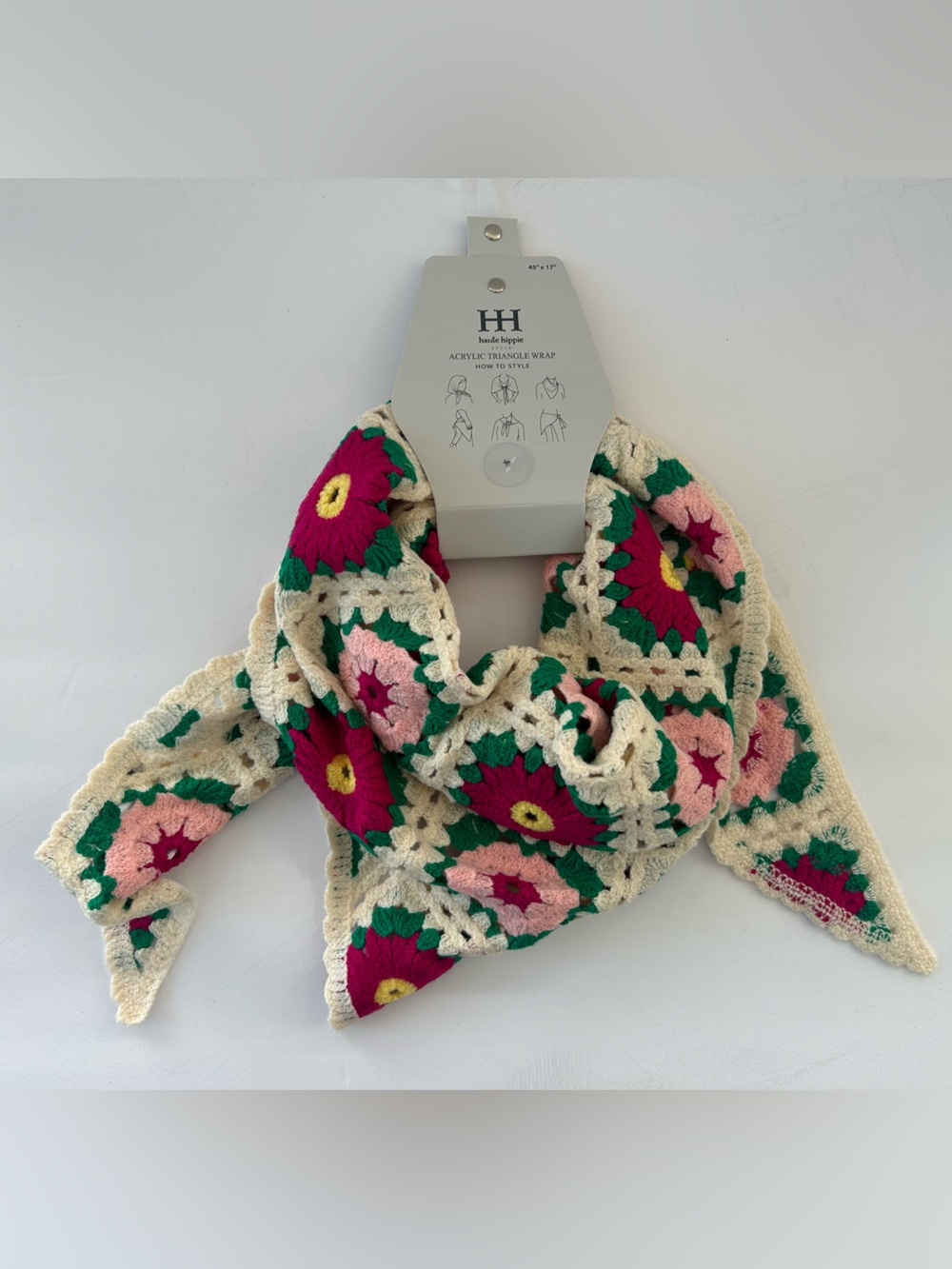 Haute Hippie Kids Crochet Scarf in Cream, Pink & Green